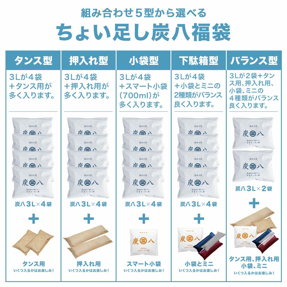 炭八の達人が選ぶ！ちょい足し炭八福袋室内3L小袋タンス玄関下駄箱湿気除湿調湿脱臭車内