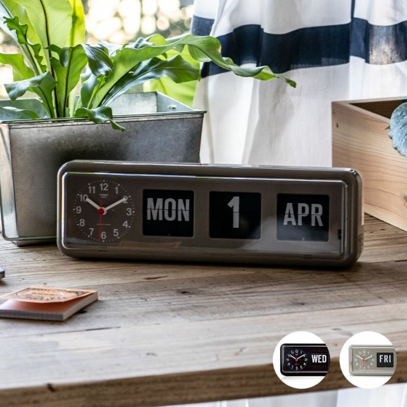 フリップカレンダー付き時計TwemcoCalendarClockクラシックブラック時計壁掛けクロック置き時計トゥエンコ社