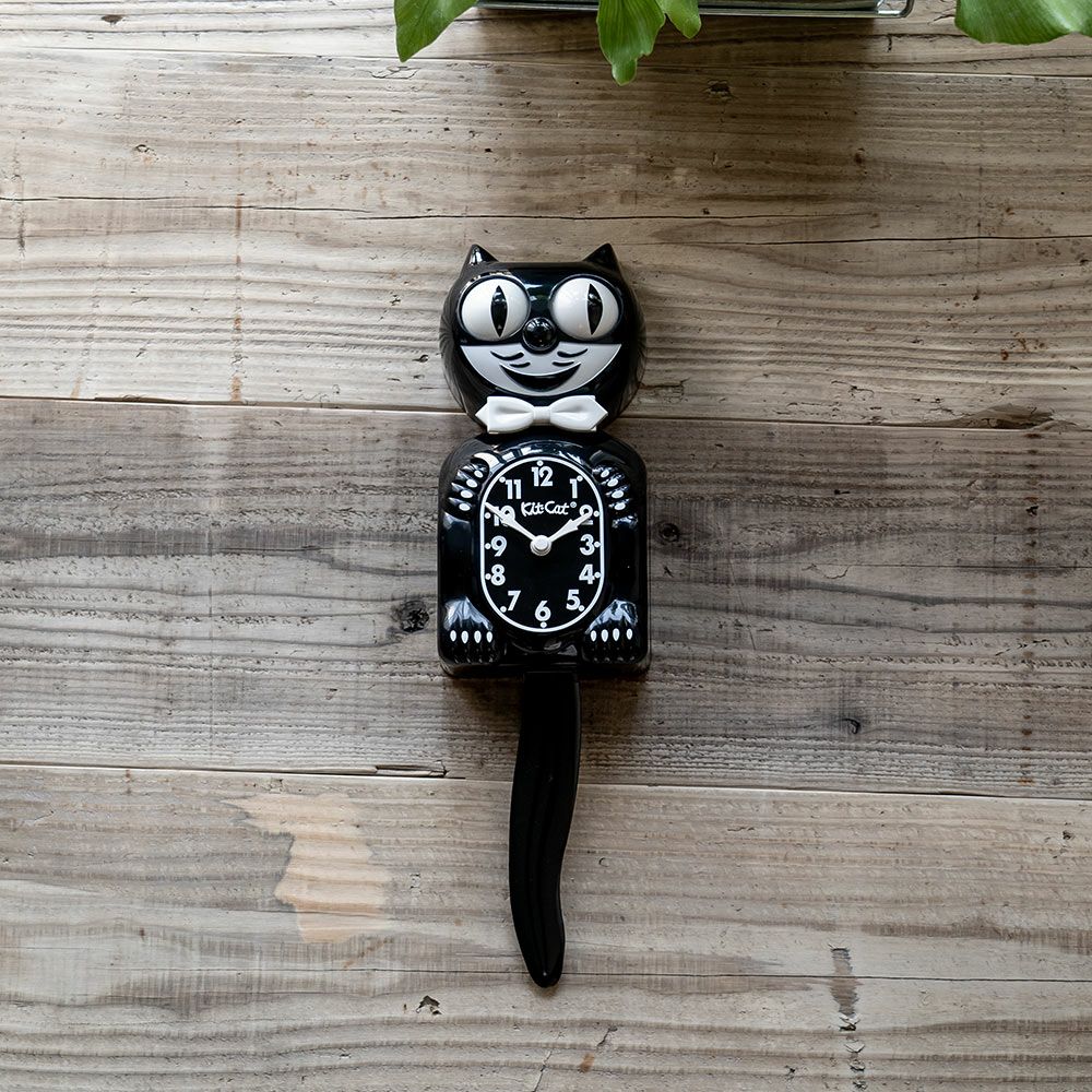 Kit-catKlockキットキャットクラシックブラック時計壁掛けクロックネコ