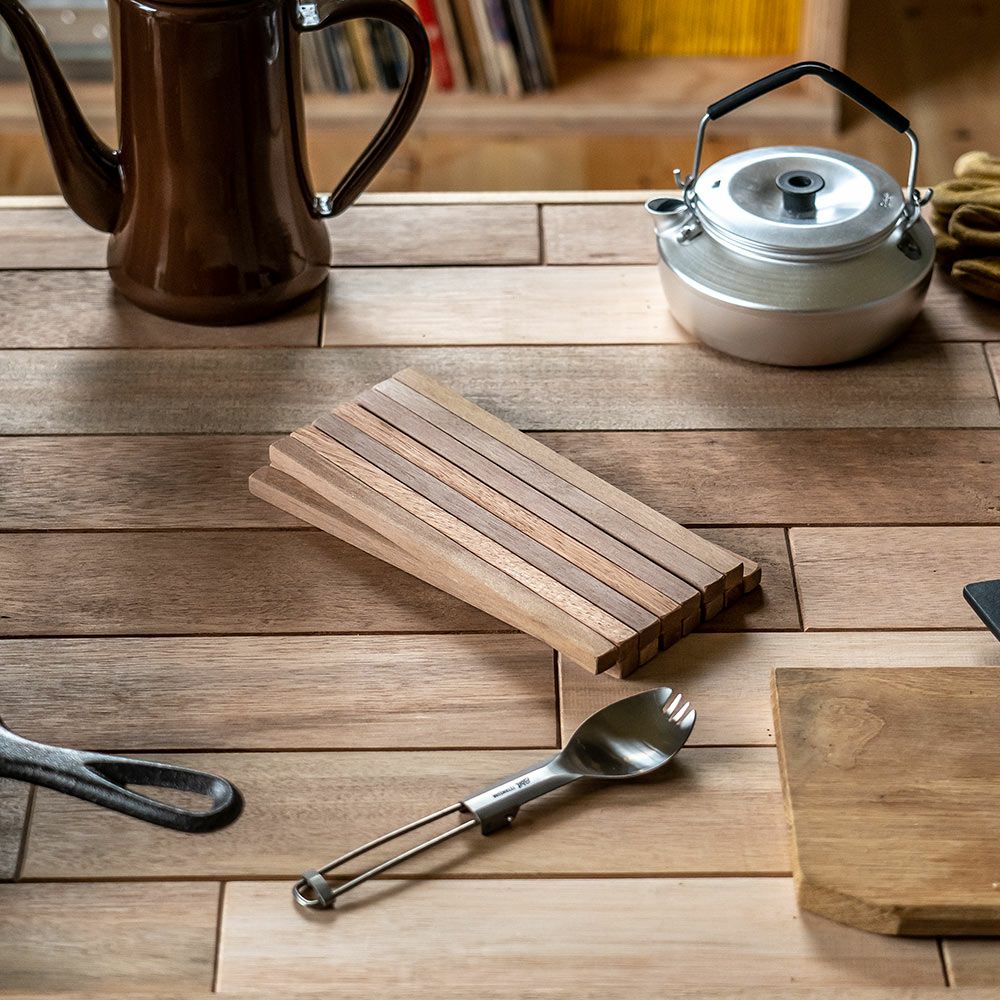 鍋敷きオリジナルアップサイクル木製おしゃれFlexPotStandポットスタンド敷物伸縮なべしきコースターアウトドア可変サステナブル