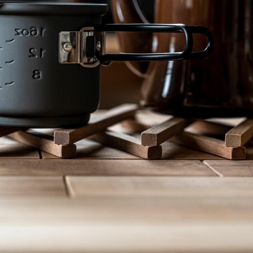 鍋敷きオリジナルアップサイクル木製おしゃれFlexPotStandポットスタンド敷物伸縮なべしきコースターアウトドア可変サステナブル