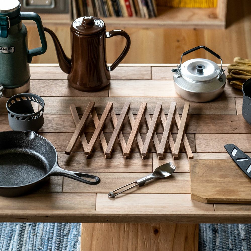 鍋敷きオリジナルアップサイクル木製おしゃれFlexPotStandポットスタンド敷物伸縮なべしきコースターアウトドア可変サステナブル