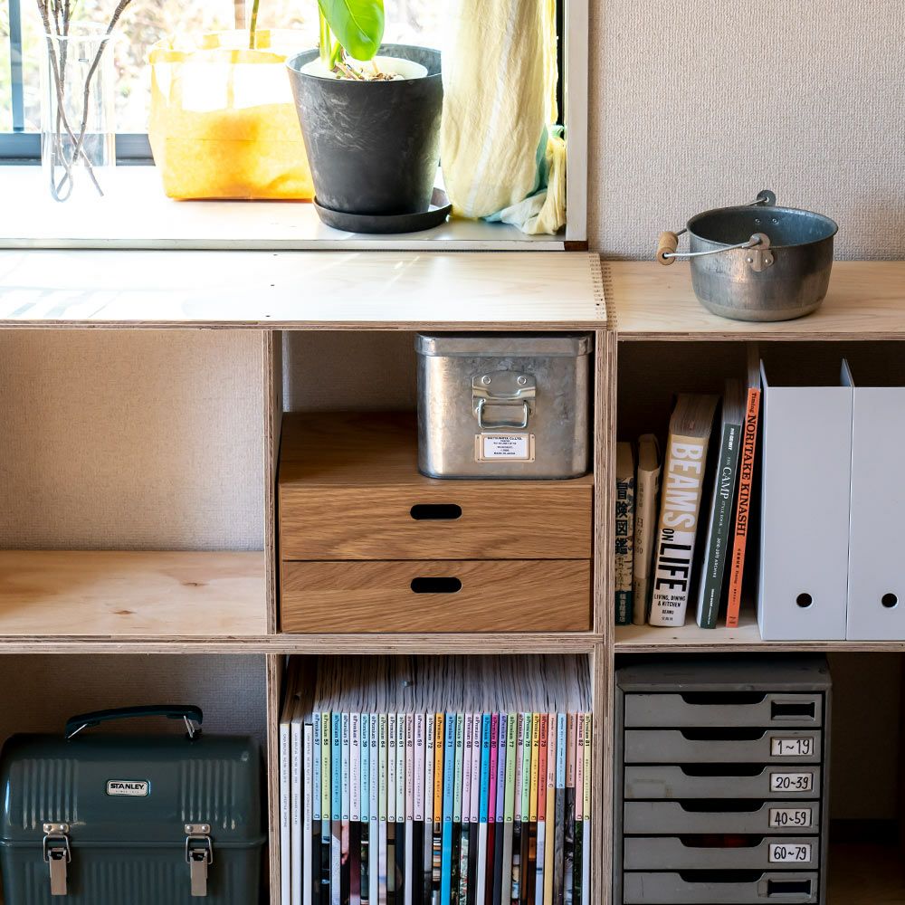 オープンシェルフ1スタッキング収納本棚木箱ルータースタッキングシェルフあられ組みスタッキングシェルフ日本製ひのき合板