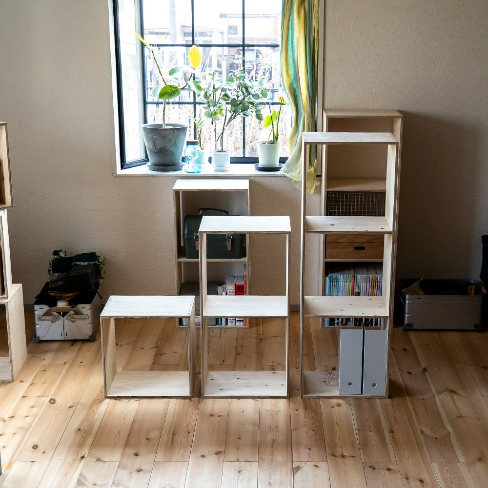 オープンシェルフ1スタッキング収納本棚木箱ルータースタッキングシェルフあられ組みスタッキングシェルフ日本製ひのき合板