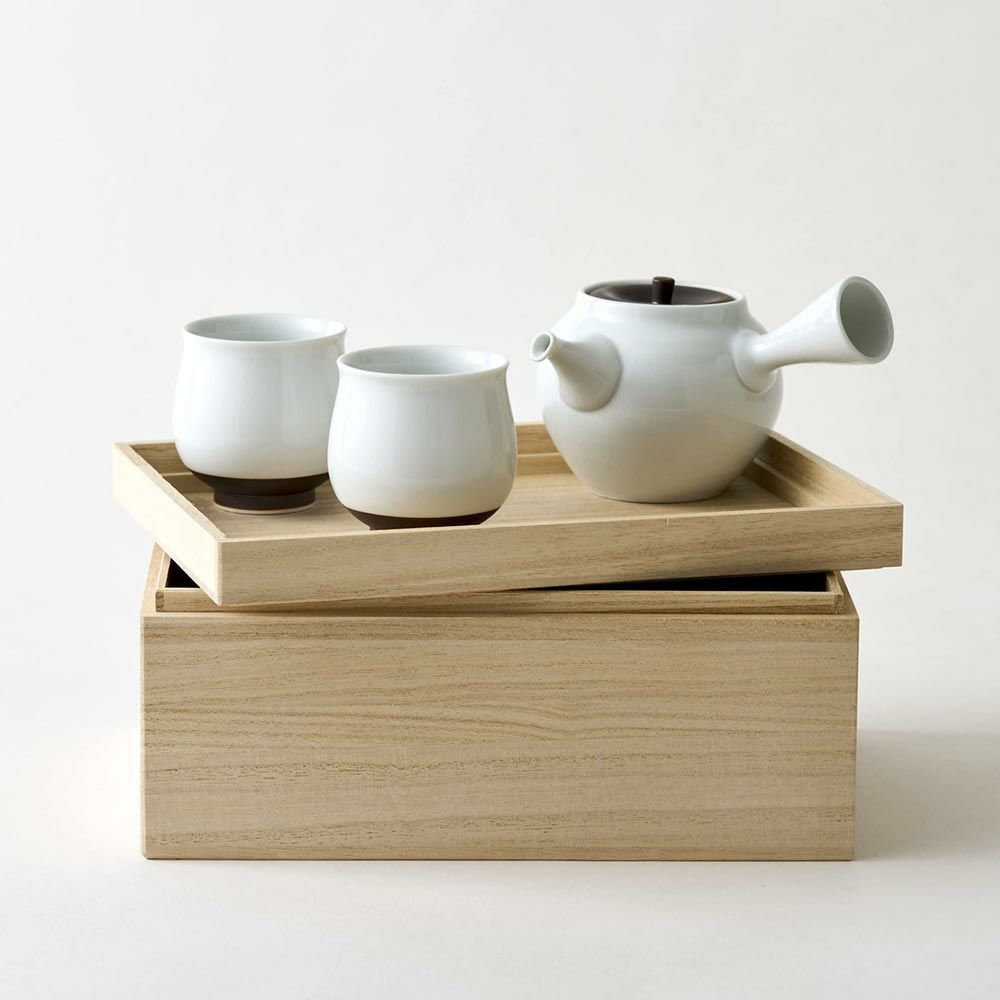 WDH茶器セット急須湯呑2個入り桐箱入り錆釉日本製贈答工芸