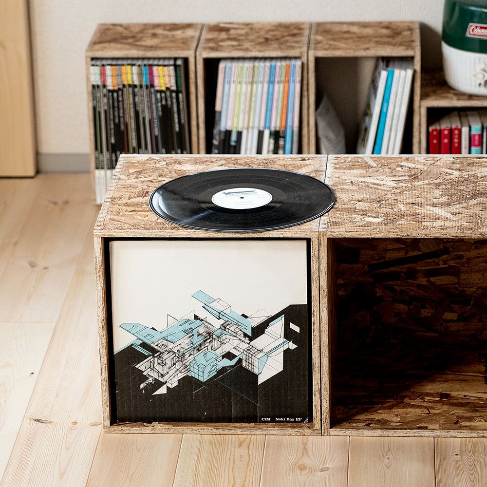 レコードラックレコードボックス70枚キューブボックスLP木箱木製OSB