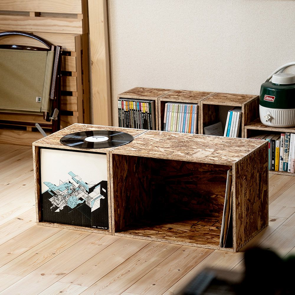 レコードラックレコードボックス70枚キューブボックスLP木箱木製OSB
