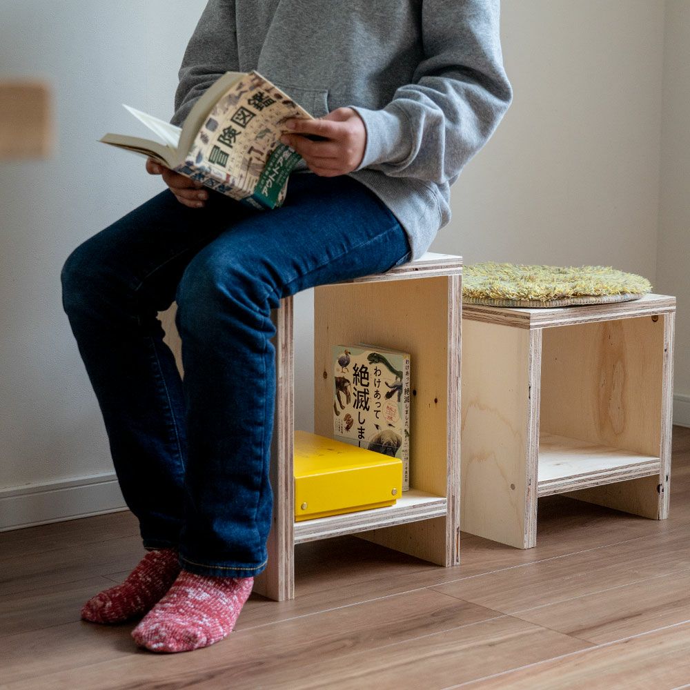 図工室のイス450スツールstoolベンチ木製収納椅子工作雑誌収納踏み台オリジナルイエノLaboイエノラボ