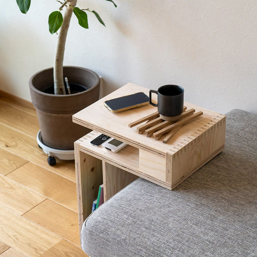 S字型サイドテーブルソファーテーブルサイドラックローテーブル木製