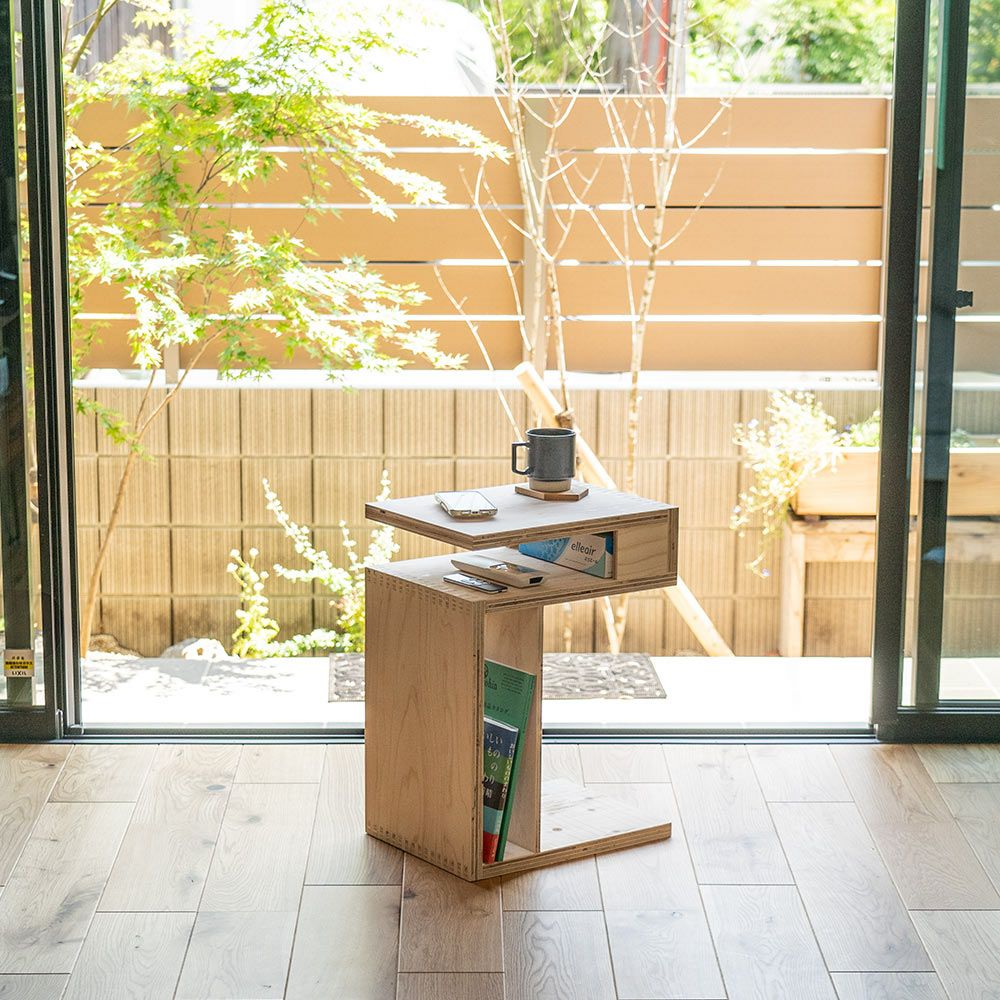 S字型サイドテーブルソファーテーブルサイドラックローテーブル木製