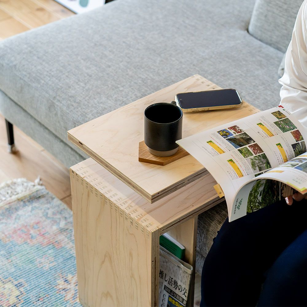 S字型サイドテーブルソファーテーブルサイドラックローテーブル木製
