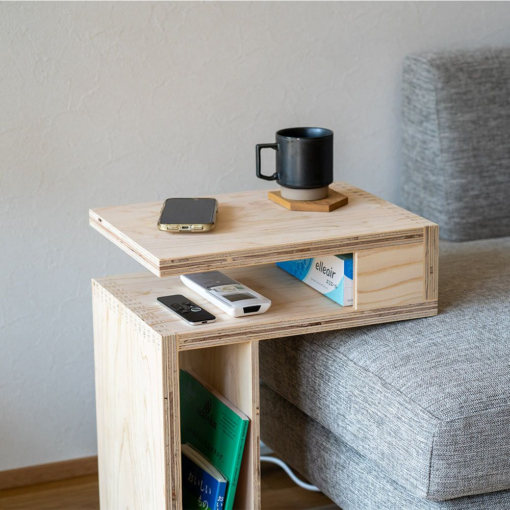 S字型サイドテーブルソファーテーブルサイドラックローテーブル木製