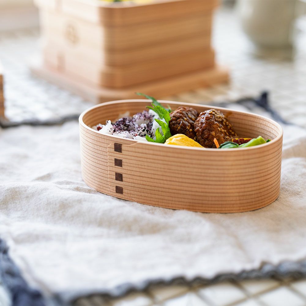 わっぱ弁当ワッパMサイズ国産曲げわっぱ小判型弁当箱ランチボックス日本製鳥取智頭白木仕上げ