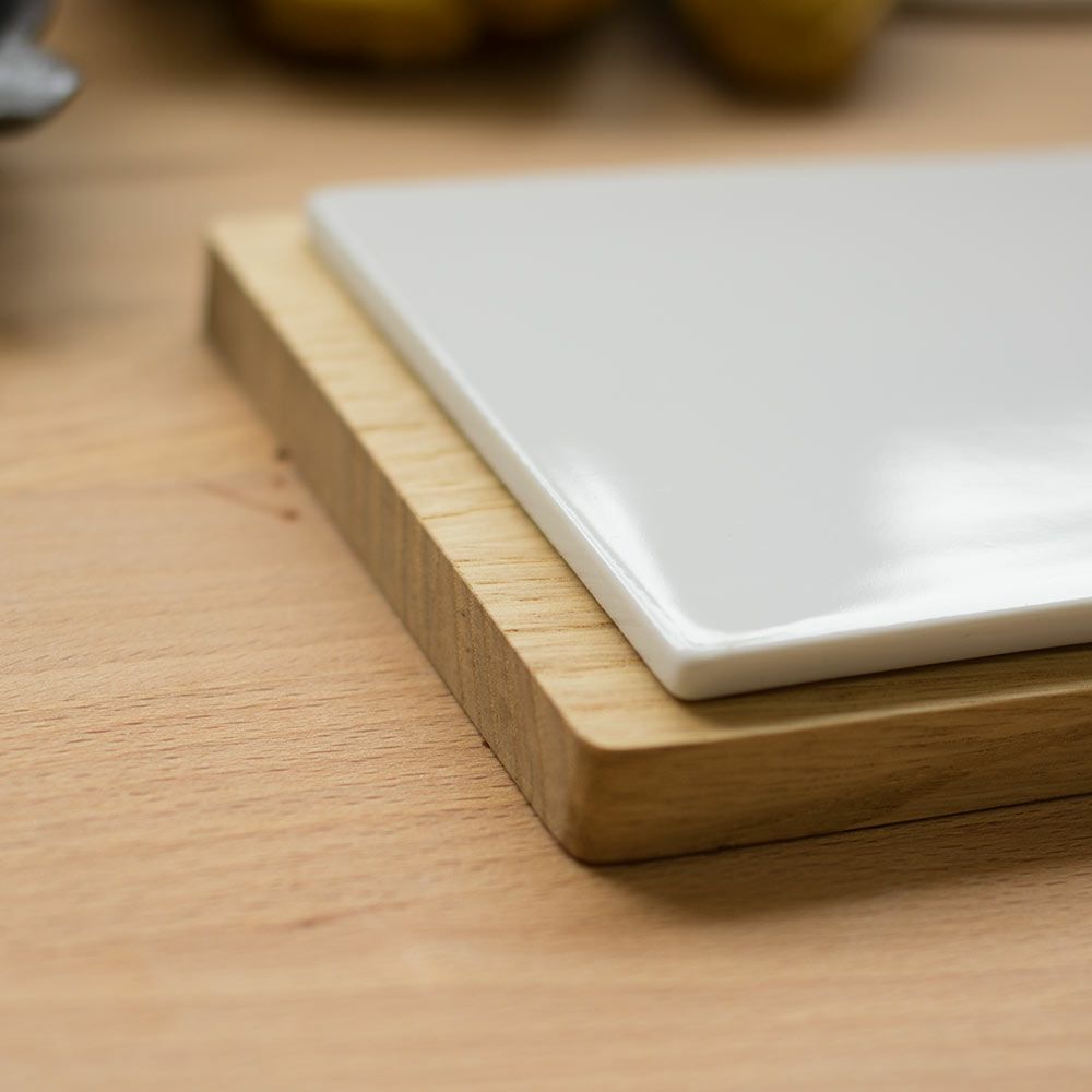 木のプレート陶板付イブキクラフトカッテイングボードトレイトレー栗木製国産日本製ネコポス送料無料