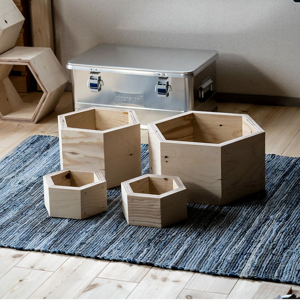 ハニカムシェルフBOX4セットヘキサ6角形収納ディスプレイ什器シェルフボックスBOX本立て木製合板