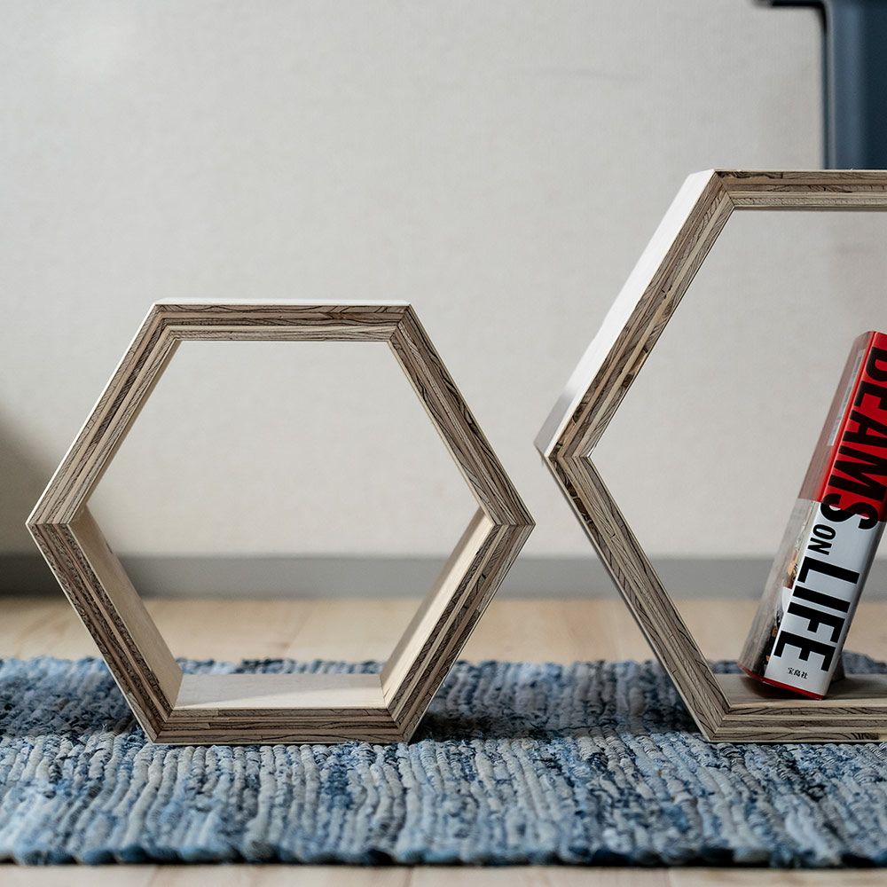 ハニカムシェルフBOX大Lサイズ2個セットヘキサ6角形収納ディスプレイ什器シェルフボックスBOX本立て木製合板